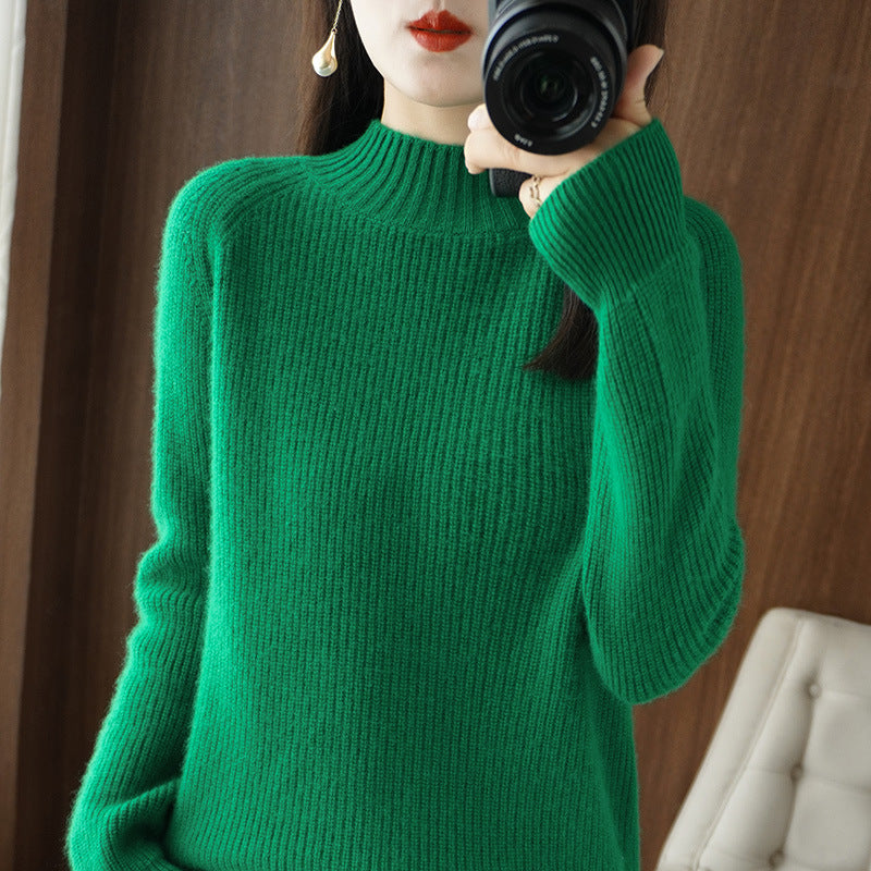 Damen Kurz-Stehkragenpullover aus feinem Feinstrick mit kaschmirähnlicher Weichheit und Raglanärmeln Nord Taschen