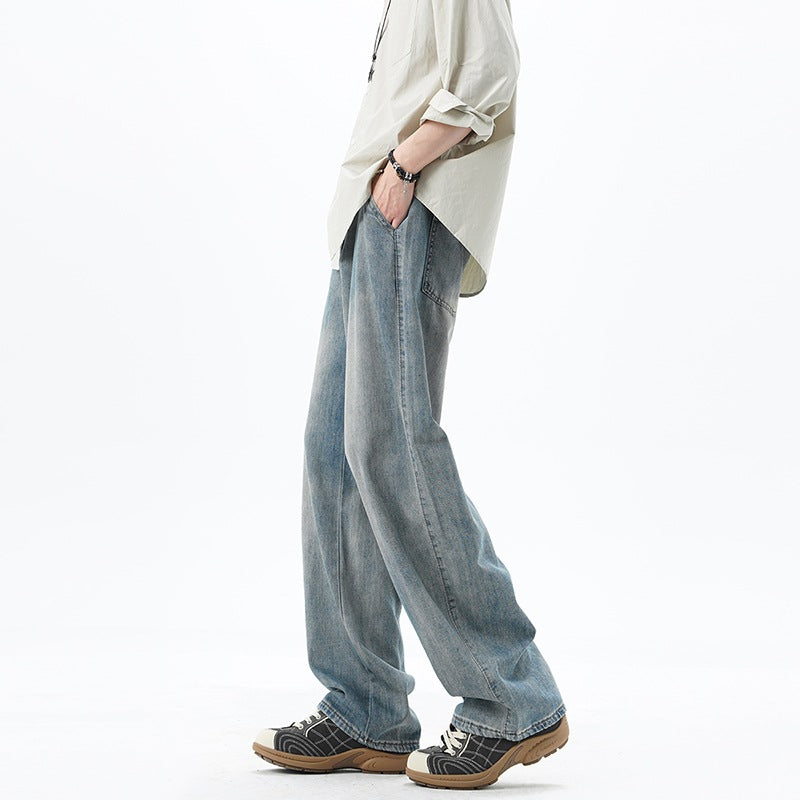 Herren Weite Denim-Jeans mit Vintage-Waschung und tiefem Schritt Nord Taschen