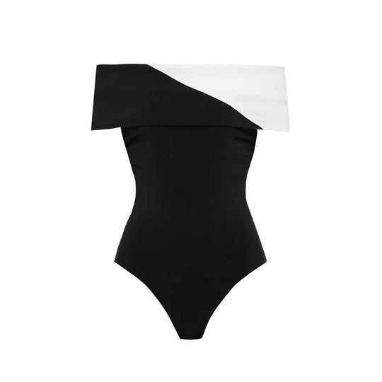 Damen Badeanzug mit modischem Off-Shoulder Design und eleganter Rüschen-Maxiröhre Nord Taschen