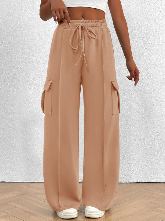 Damen Weite Cargo-Loungehose mit Tunnelzugbund und aufgesetzten Pattentaschen Nord Taschen