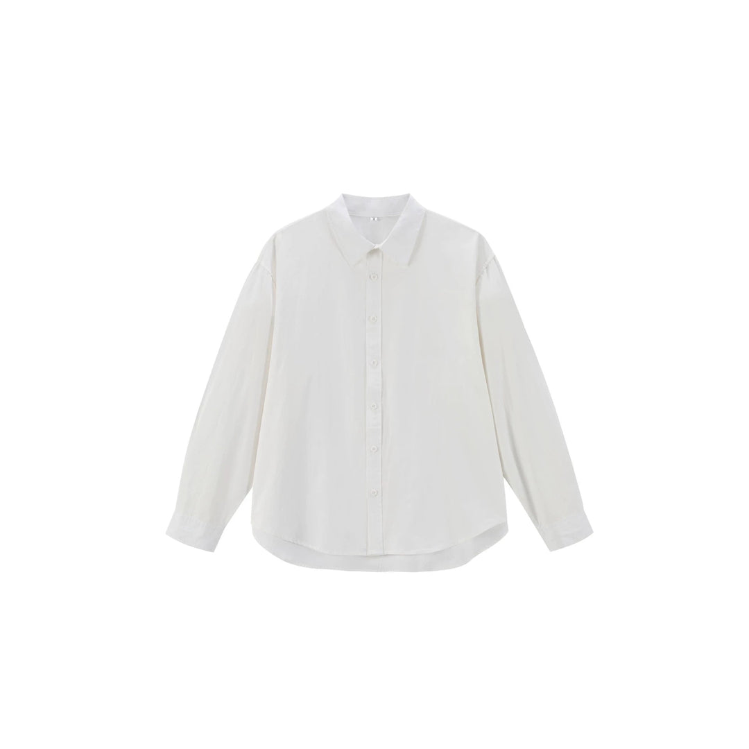 Damen Oversize Baumwollbluse mit Kentkragen und abgerundetem Saum Nord Taschen