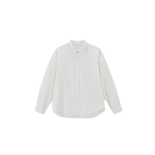 Damen Oversize Baumwollbluse mit Kentkragen und abgerundetem Saum Nord Taschen