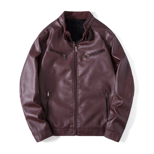 Herren Elegante Kunstleder‑Blousonjacke mit Stehkragen, Reißverschlusstaschen und wärmendem Innenfutter Nord Taschen