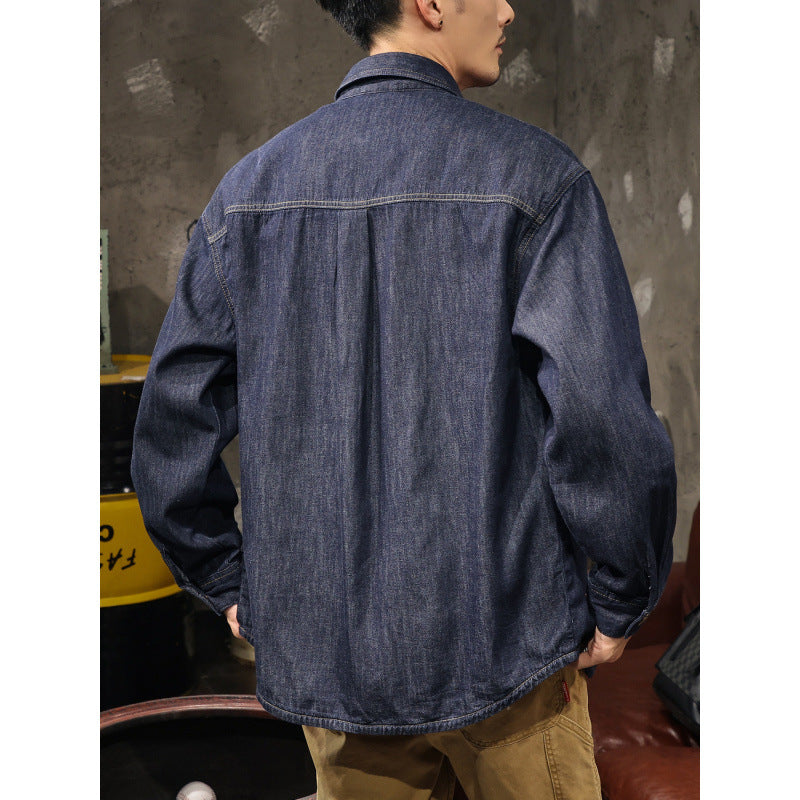 Herren Jeans-Worker-Hemdenjacke mit Druckknopfleiste und Overshirt-Schnitt Nord Taschen