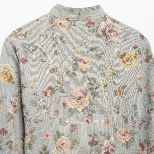 Damen Cropped gesteppte Blousonjacke mit botanischem Blumenprint und Mandarin‑Stehkragen Nord Taschen