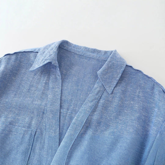 Damen Langes Hemdblusenkleid mit Taillengürtel und Kimonoärmeln Nord Taschen