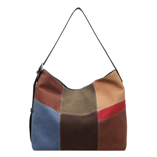Damen Hobo-Tasche aus hochwertigem, mehrfarbigem Veloursleder mit einzigartigem Patchwork-Design Nord Taschen