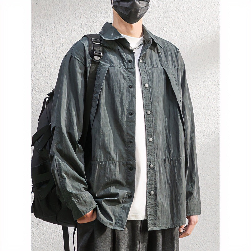 Herren Leichte Overshirt-Hemdjacke im Relaxed-Look mit Druckknopfleiste und Faltendetail Nord Taschen