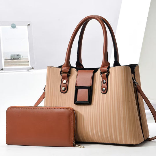 Damen elegante Handtasche mit Rippstruktur und praktischem Portemonnaie Nord Taschen