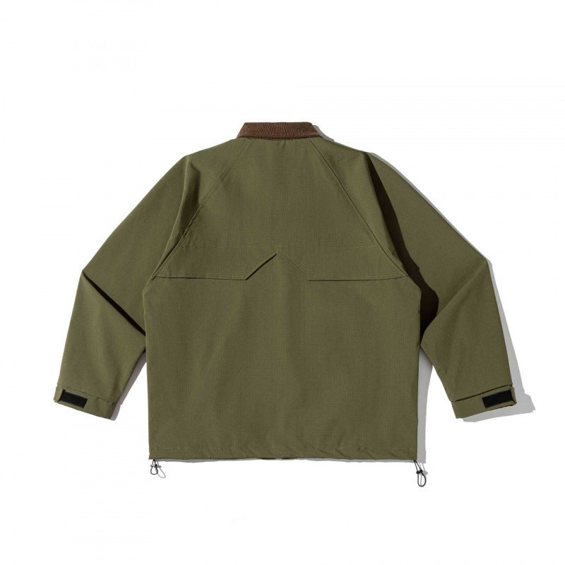 Unisex Kastenförmige Overshirt‑Jacke im Utility‑Stil mit Cordkragen, Pattentaschen und Kordelzugsaum Nord Taschen