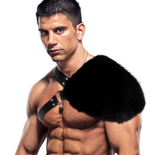 Herren Schulter-Harness mit abnehmbarem Kunstpelz-Schulterbesatz und verstellbaren Lederriemen Nord Taschen