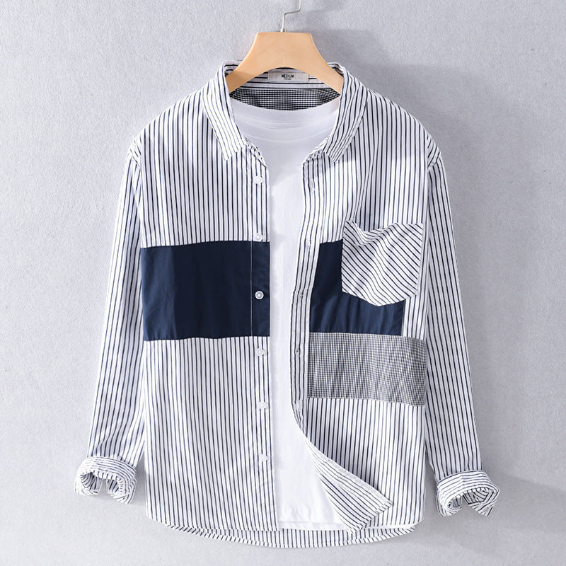 Herren Gestreiftes Overshirt mit Farbblock‑Einsätzen und aufgesetzter Brusttasche Nord Taschen