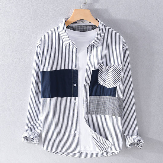 Herren Gestreiftes Overshirt mit Farbblock‑Einsätzen und aufgesetzter Brusttasche Nord Taschen
