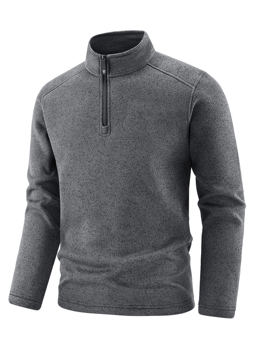 Herren Thermischer Strick-Fleecepullover mit halbem Reißverschluss und Stehkragen Nord Taschen