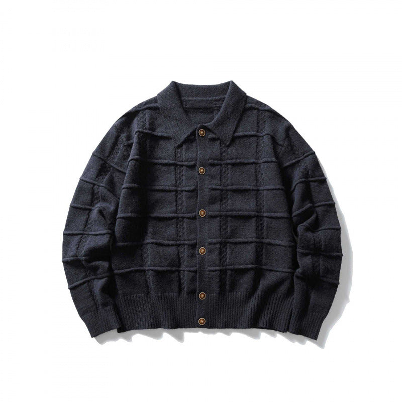 Unisex Kastenförmige Strickjacke mit Hemdkragen und strukturierter Karoprägung Nord Taschen