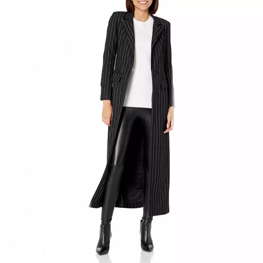 Damen Longline-Blazer-Mantel mit Nadelstreifen, taillierter Silhouette und Pattentaschen Nord Taschen