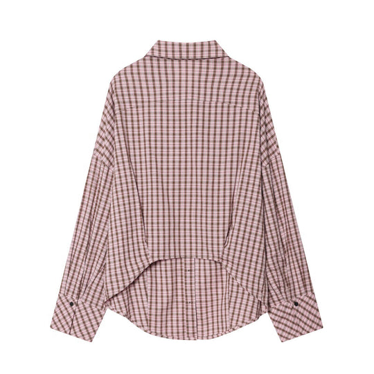 Damen Karierte Oversize-Hemdbluse mit seitlichen Tunnelzügen und Brusttasche Nord Taschen