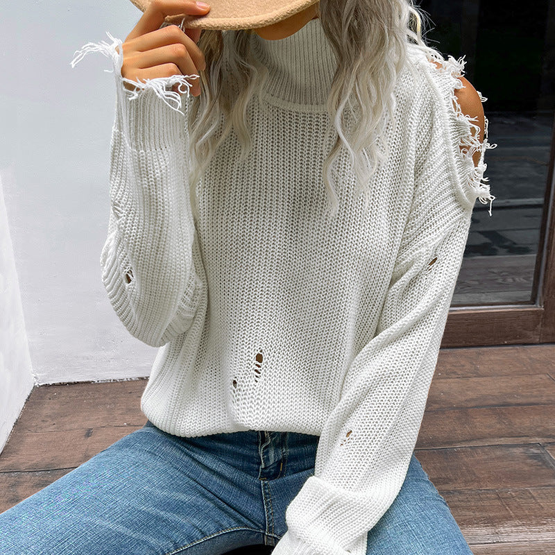 Damen Lässiger Oversized Pullover mit Lochdetails Nord Taschen