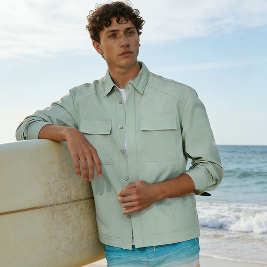 Herren Leichtes Field-Overshirt mit aufgesetzten Brusttaschen und Hemdkragen Nord Taschen