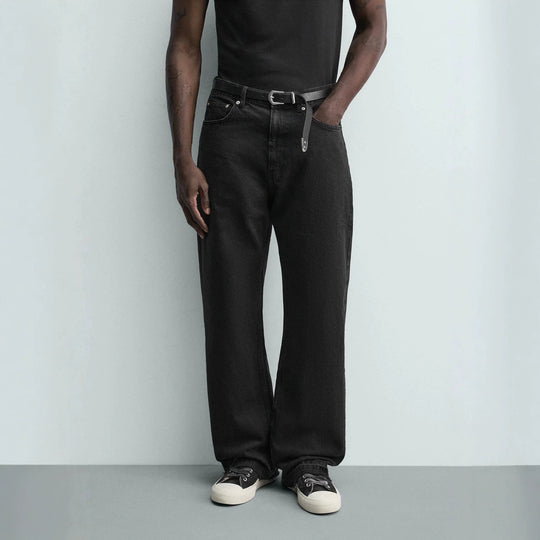 Herren Gerade geschnittene Jeans mit hoher Leibhöhe und Vintage‑Washed-Effekt Nord Taschen