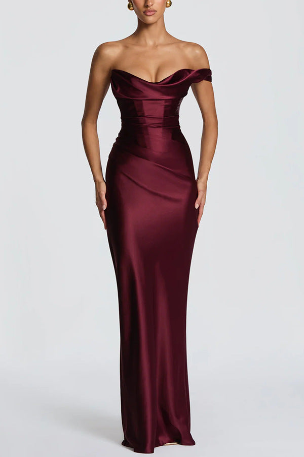 Damen Elegantes Maxikleid mit asymmetrischem Schnitt und fließendem Rock