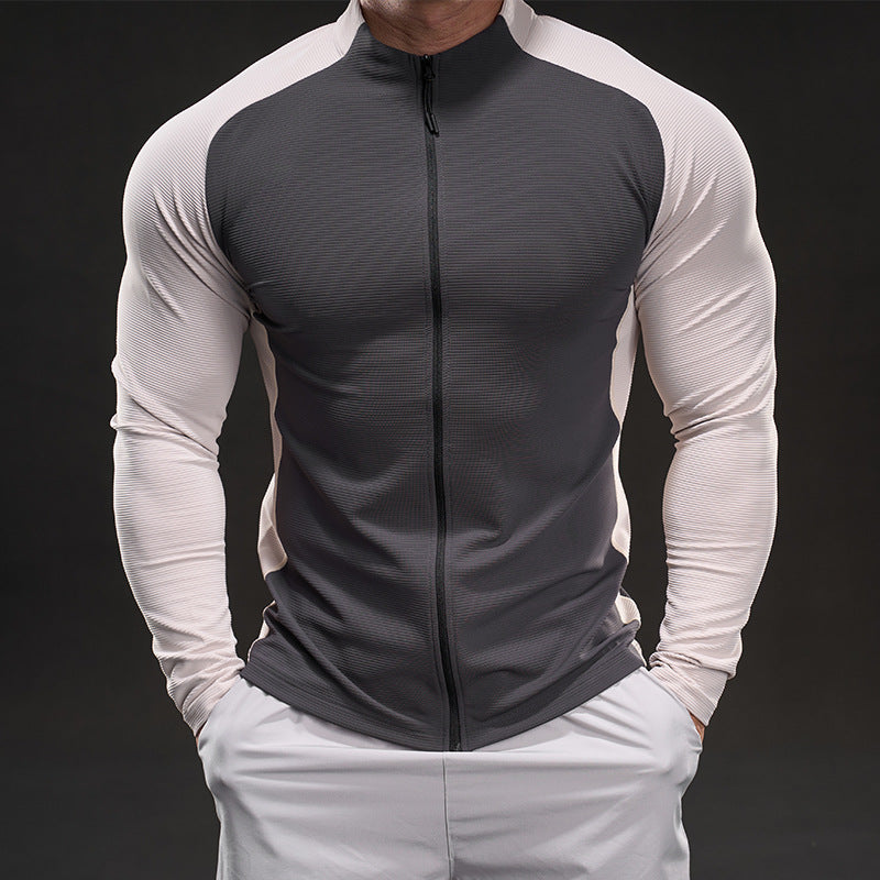 Herren Kompressions-Trainingsshirt mit Stehkragen, durchgehendem Reißverschluss und Raglanärmeln Nord Taschen