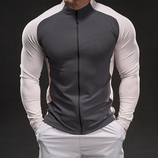 Herren Kompressions-Trainingsshirt mit Stehkragen, durchgehendem Reißverschluss und Raglanärmeln Nord Taschen
