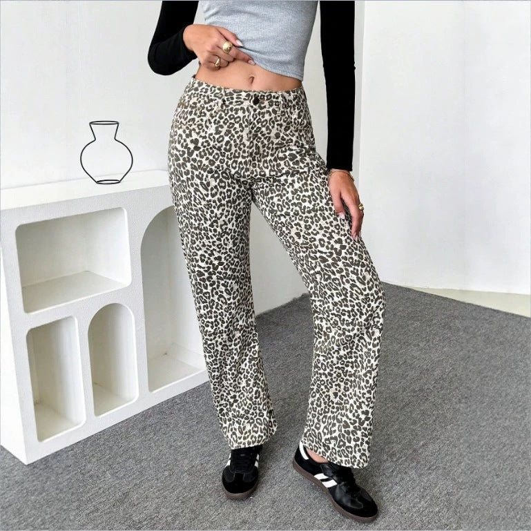 Damen High-Waist Leoparden-Print Palazzo-Hose aus fließendem Stoff Nord Taschen