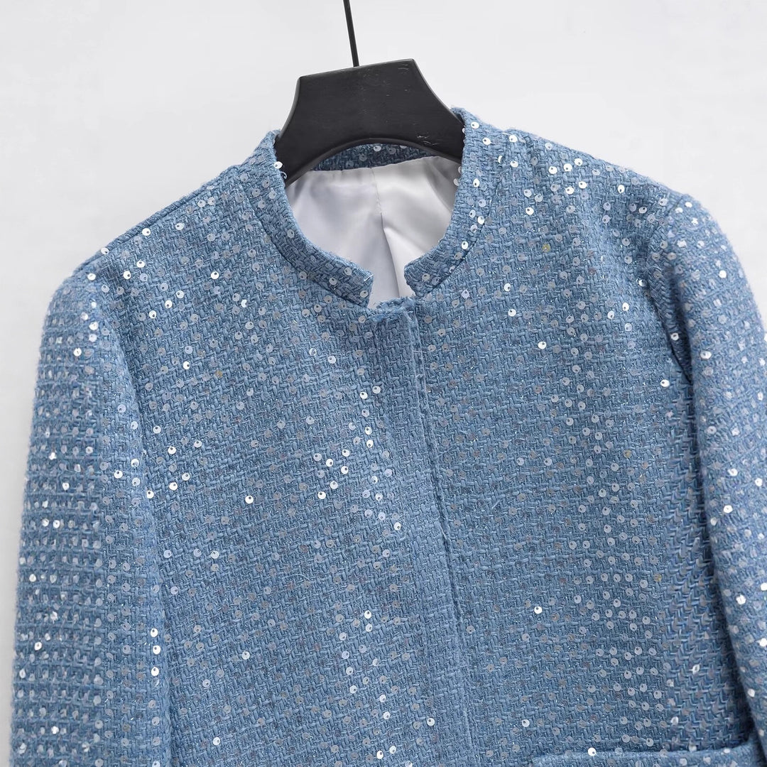 Damen Kurzblazer aus Bouclé‑Tweed mit Pailletten und Pattentaschen Nord Taschen