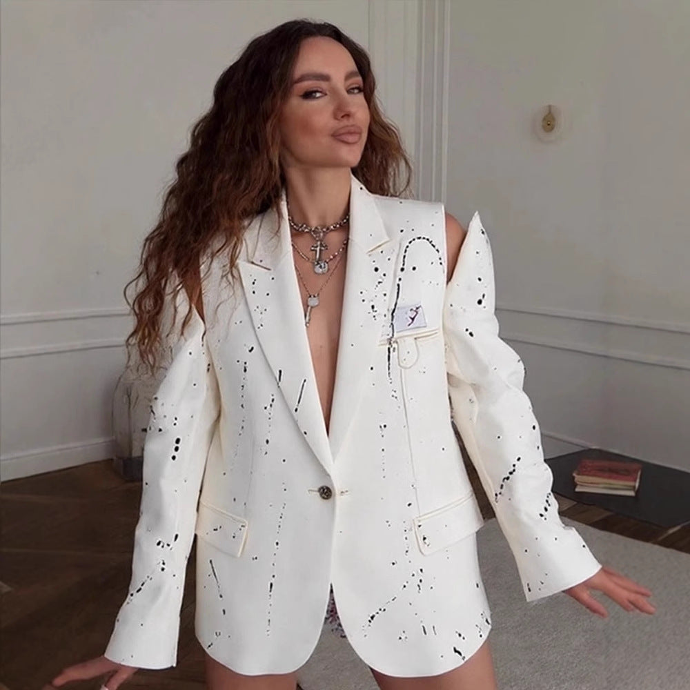 Damen Oversize-Blazer mit Cut-Out-Schultern und Paint‑Splatter‑Optik Nord Taschen