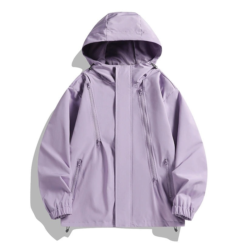 Damen Kurze technische Kapuzenjacke mit asymmetrischen Reißverschlüssen & Kordelzug Nord Taschen