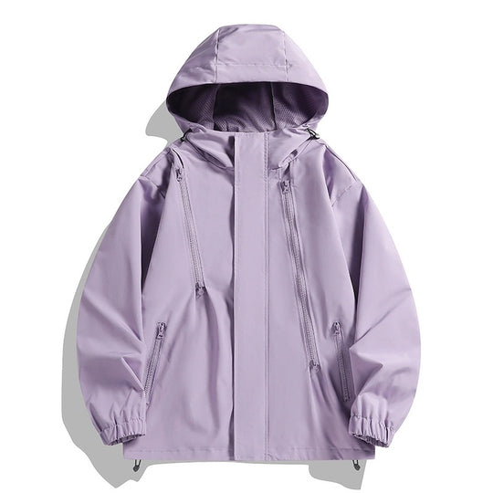 Damen Kurze technische Kapuzenjacke mit asymmetrischen Reißverschlüssen & Kordelzug Nord Taschen
