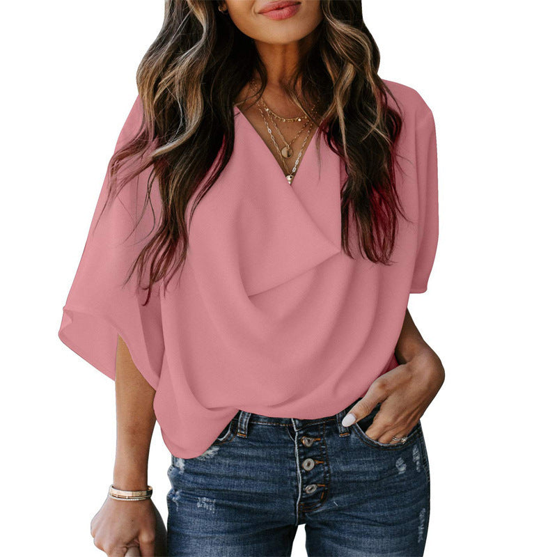 Damen lässiges Oversized-Oberteil mit drapiertem V-Ausschnitt
