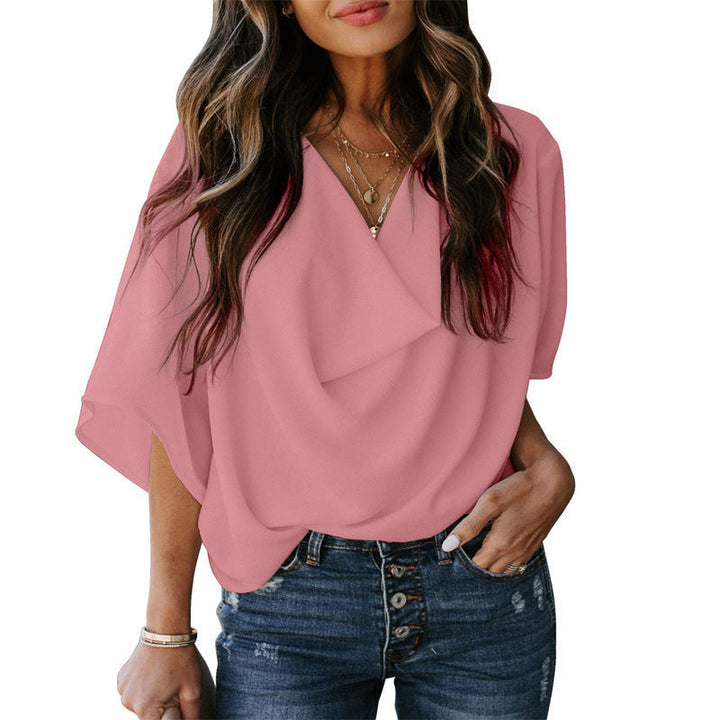 Damen lässiges Oversized-Oberteil mit drapiertem V-Ausschnitt