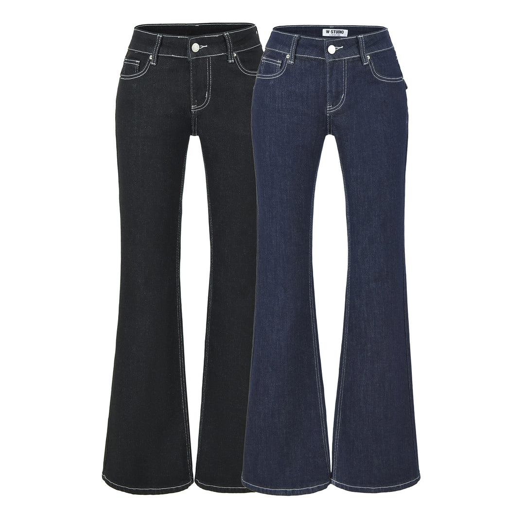 Damen Flared-Jeans mit dekorativer Mittelnaht und Kontrastnähten Nord Taschen