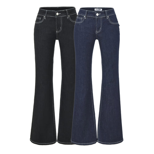 Damen Flared-Jeans mit dekorativer Mittelnaht und Kontrastnähten Nord Taschen