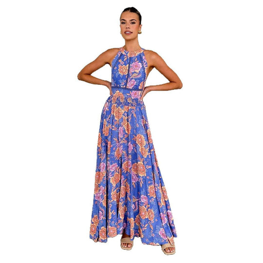 Damen Maxikleid mit elegantem floralem Design und schwingendem Rock