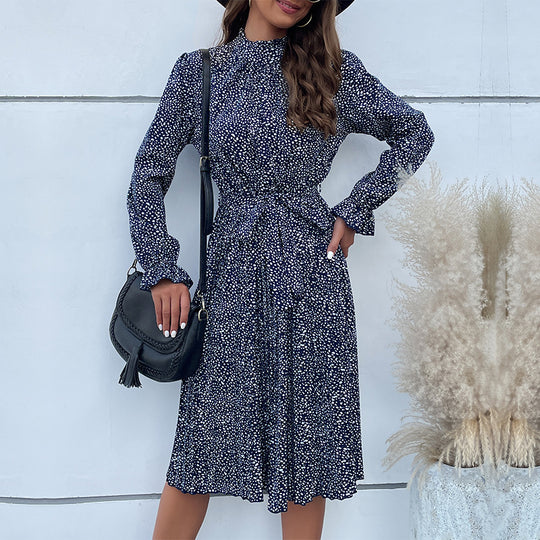 Damen Midikleid mit Stehkragen, geraffter Passe und Bindegürtel Nord Taschen