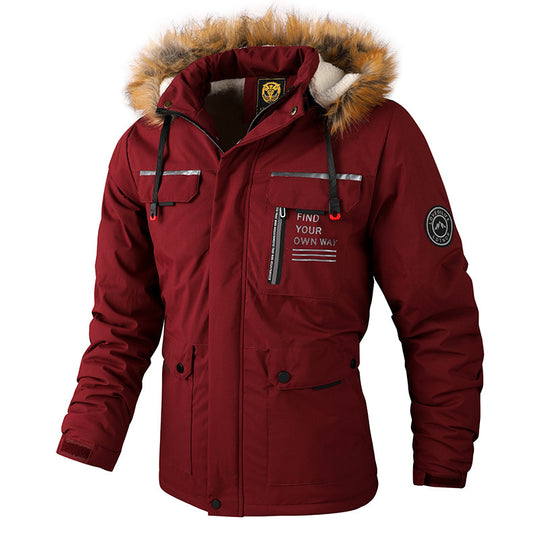 Herren Isolierter Outdoor-Parka mit Kunstfellbesatz, Multifunktions‑Taschen und Fleece‑Innenfutter Nord Taschen