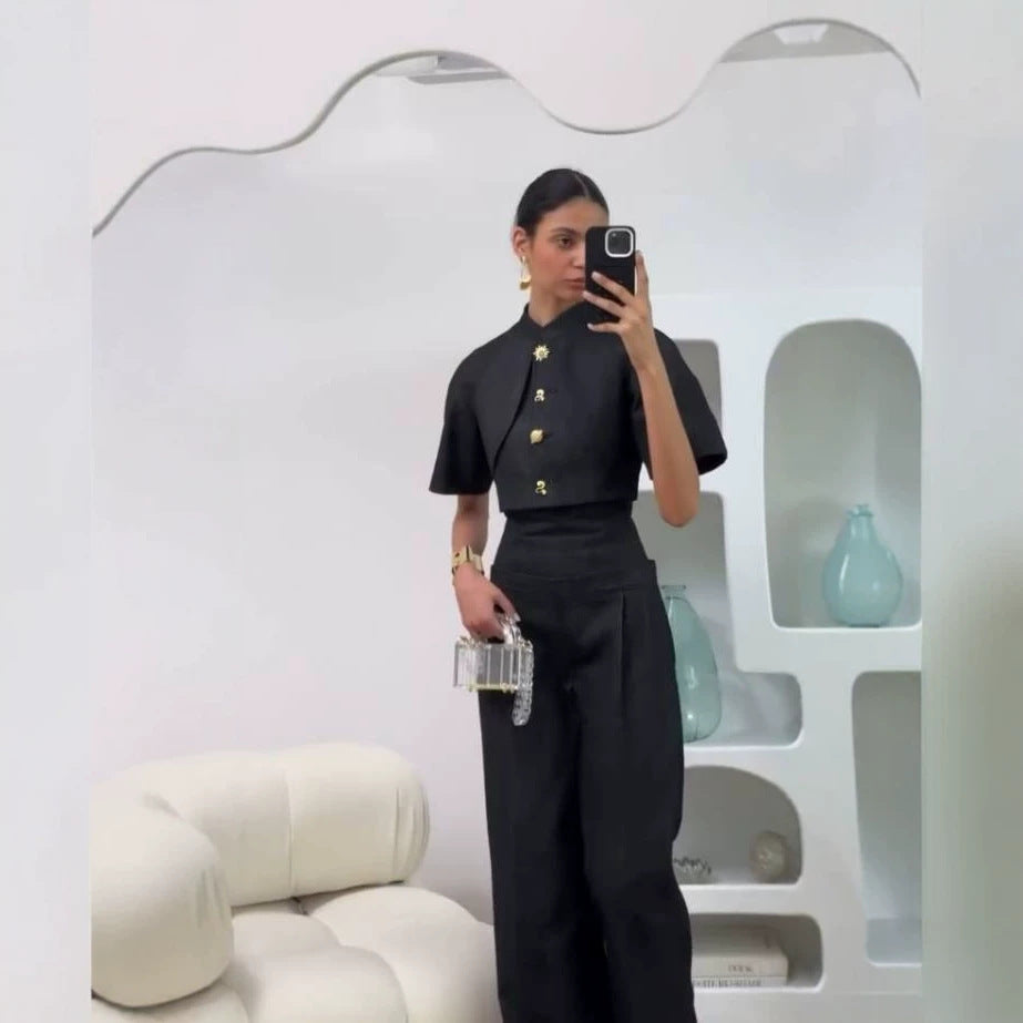 Damen Hochtaillierte Culotte-Hose mit breitem Komfortbund und weitem Bein Nord Taschen