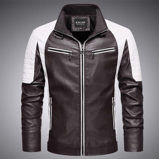 Herren Biker-Lederimitatjacke im Racing-Stil mit Stehkragen und Reißverschlusstaschen Nord Taschen