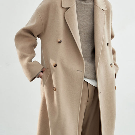 Herren Oversized Wollmantel mit Doppelreiher und Reverskragen Nord Taschen