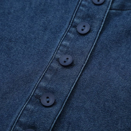 Damen Tailliertes Jeans-Top mit Schlüsselloch-Ausschnitt und durchgehender Knopfleiste Nord Taschen
