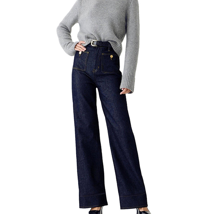 Damen High-Waist Wide-Leg-Jeans mit aufgesetzten Fronttaschen und weitem Bein Nord Taschen