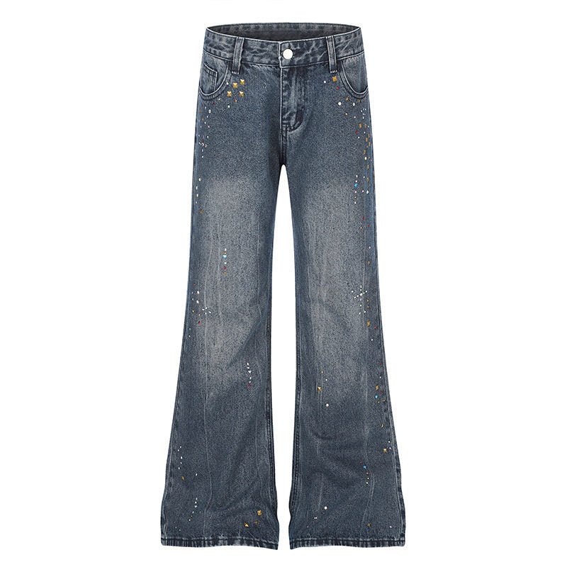 Damen High‑Waist Flared-Jeans mit Perlen- und Nietenverzierung Nord Taschen