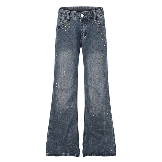 Damen High‑Waist Flared-Jeans mit Perlen- und Nietenverzierung Nord Taschen