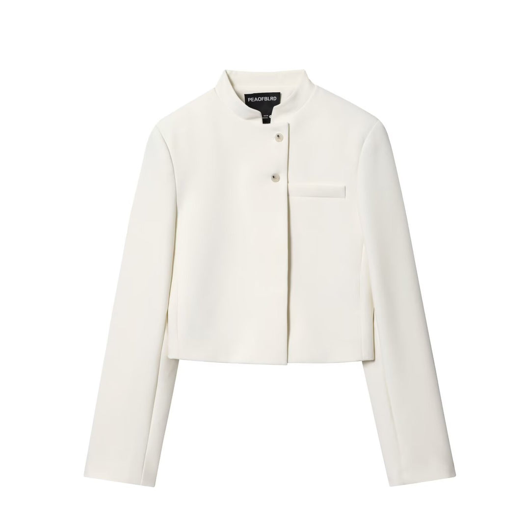 Damen 80+ taillierter Cropped-Blazer mit Stehkragen und verdeckter Knopfleiste Nord Taschen