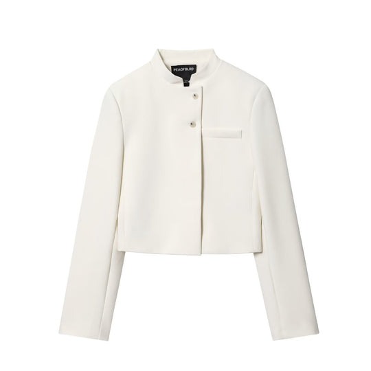 Damen 80+ taillierter Cropped-Blazer mit Stehkragen und verdeckter Knopfleiste Nord Taschen