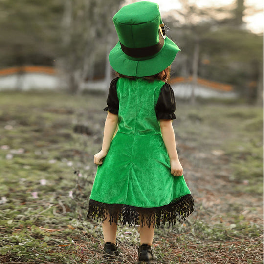 Mädchen Kostüm als irische Leprechaun mit voluminösem Rock und hohem Hut Nord Taschen