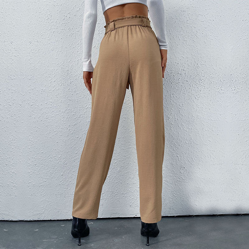 Damen Hochtaillierte Hosen mit Bindegürtel Nord Taschen